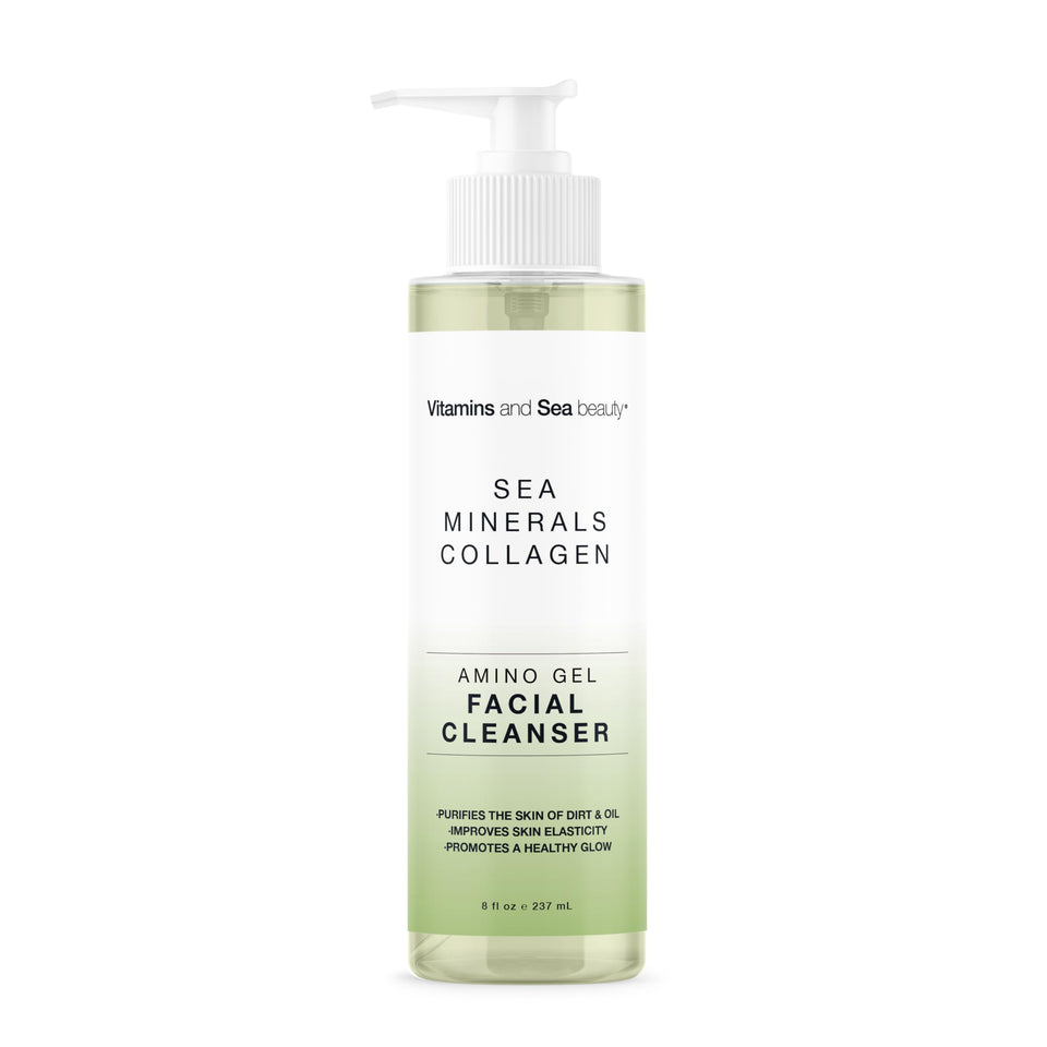 VITAMINS AND SEA BEAUTY front packaging showing clear gel and recyclable bottle benefit