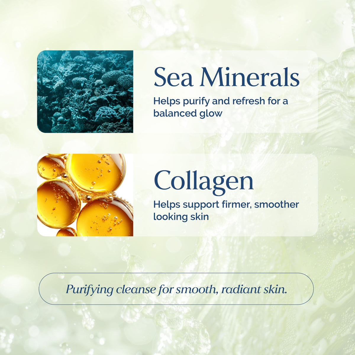 VITAMINS AND SEA BEAUTY gel texture closeup showing lightweight feel benefit