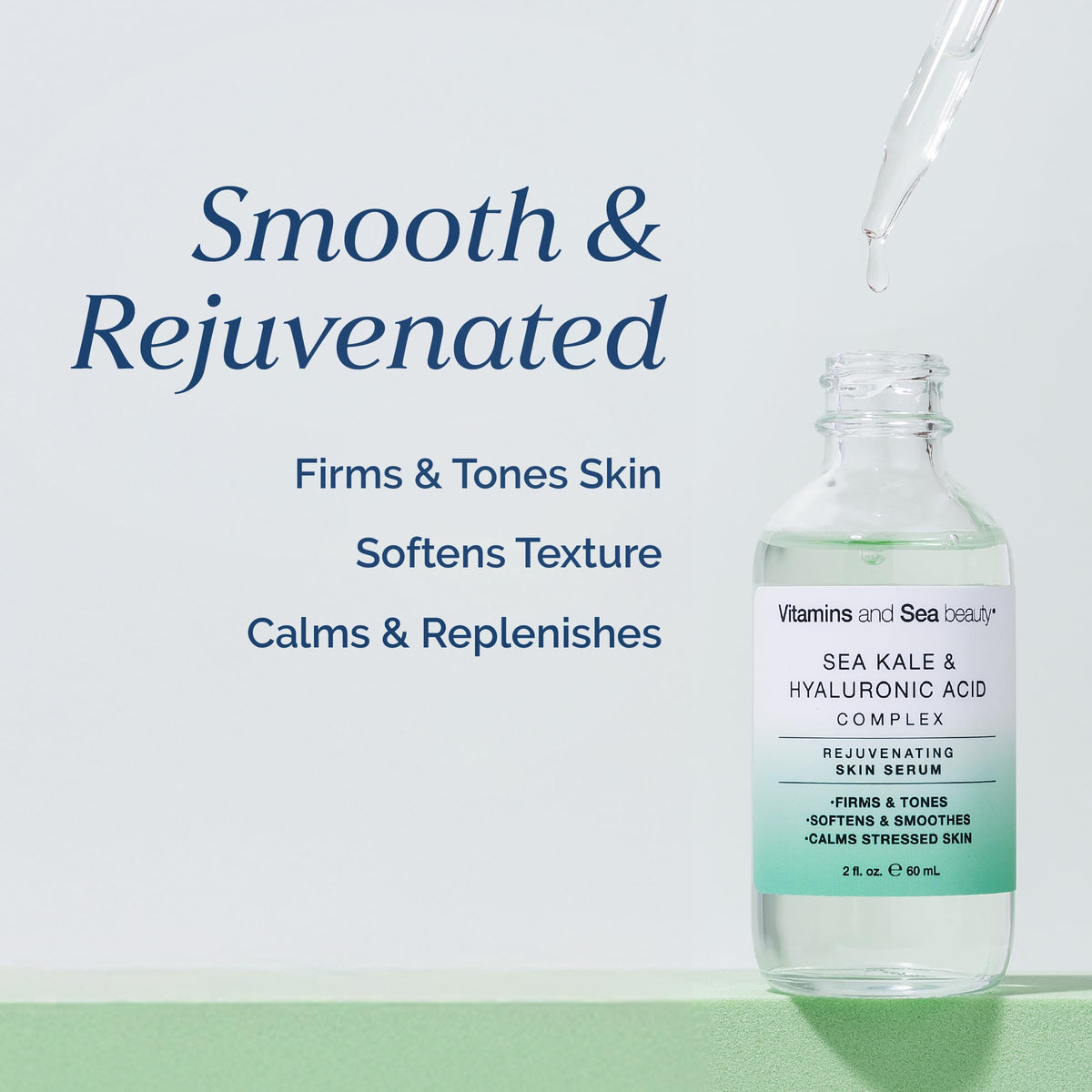 VITAMINS AND SEA BEAUTY clear droplet texture illustrating fast absorption and plumpness