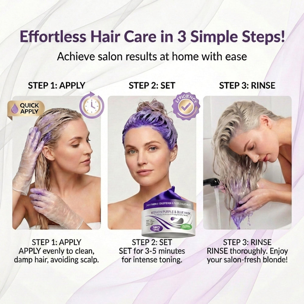 VITAMINS before and after images showing reduced brassiness and cooler tones