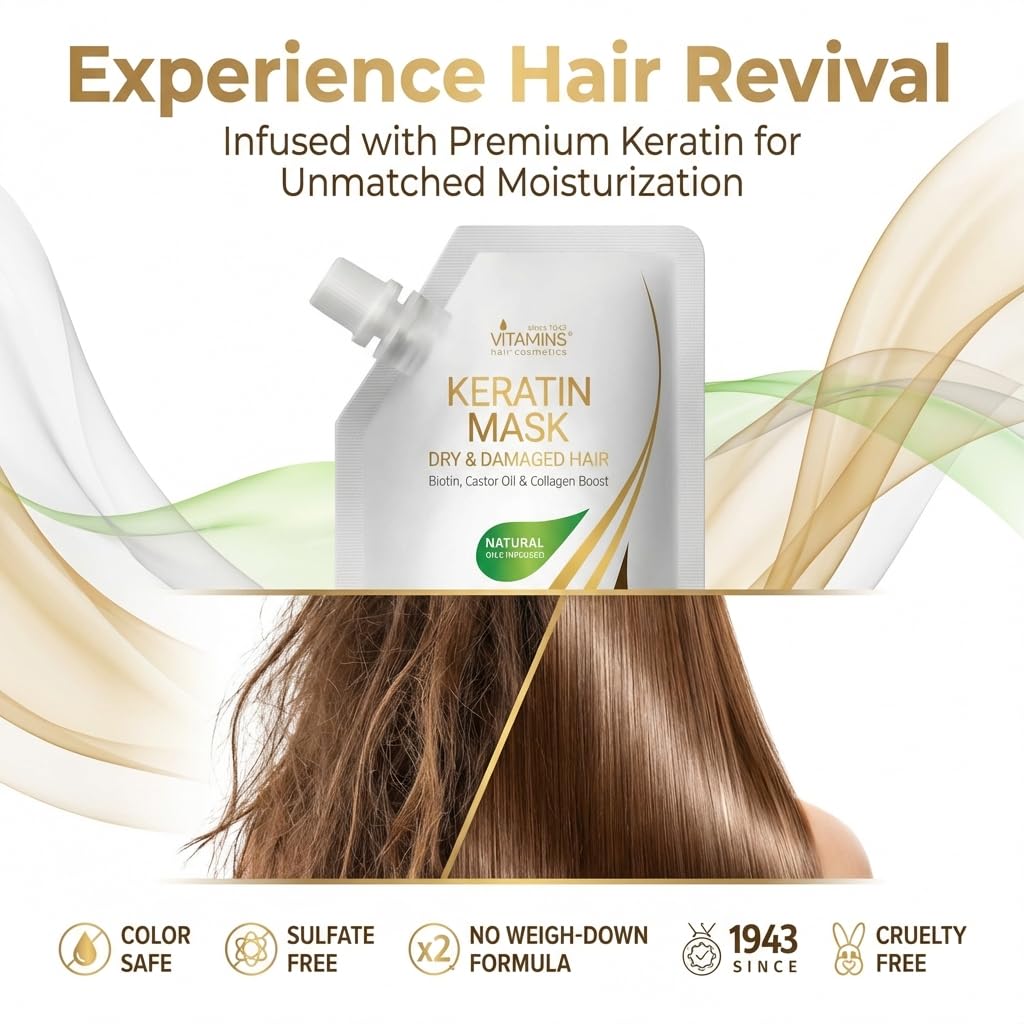 VITAMINS hair cosmetics applied to mid-lengths demonstrating repair and detangling benefits