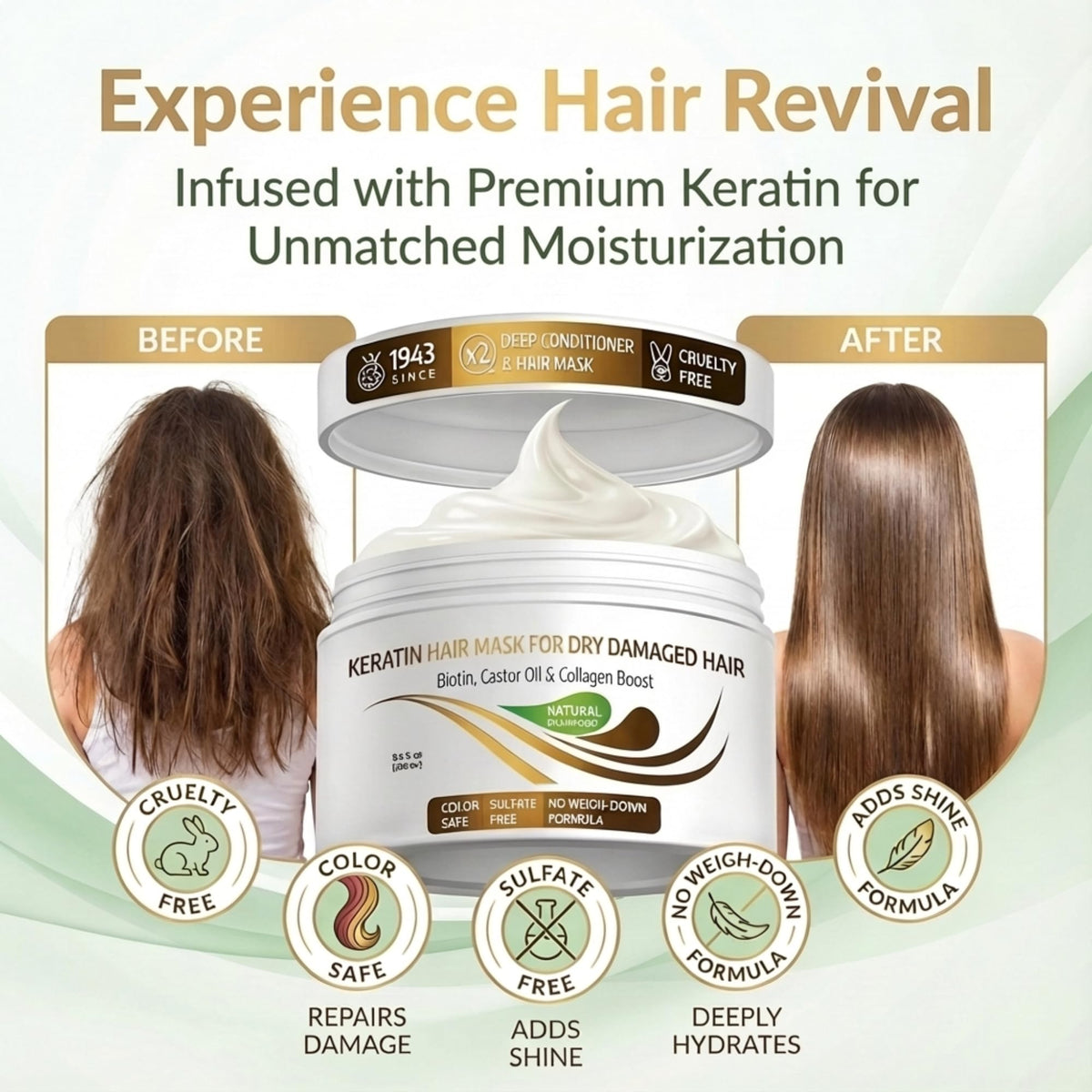 VITAMINS open jar revealing creamy keratin mask texture