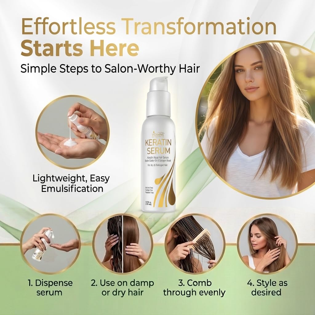 VITAMINS keratin serum before and after frizz control with visible smoothing