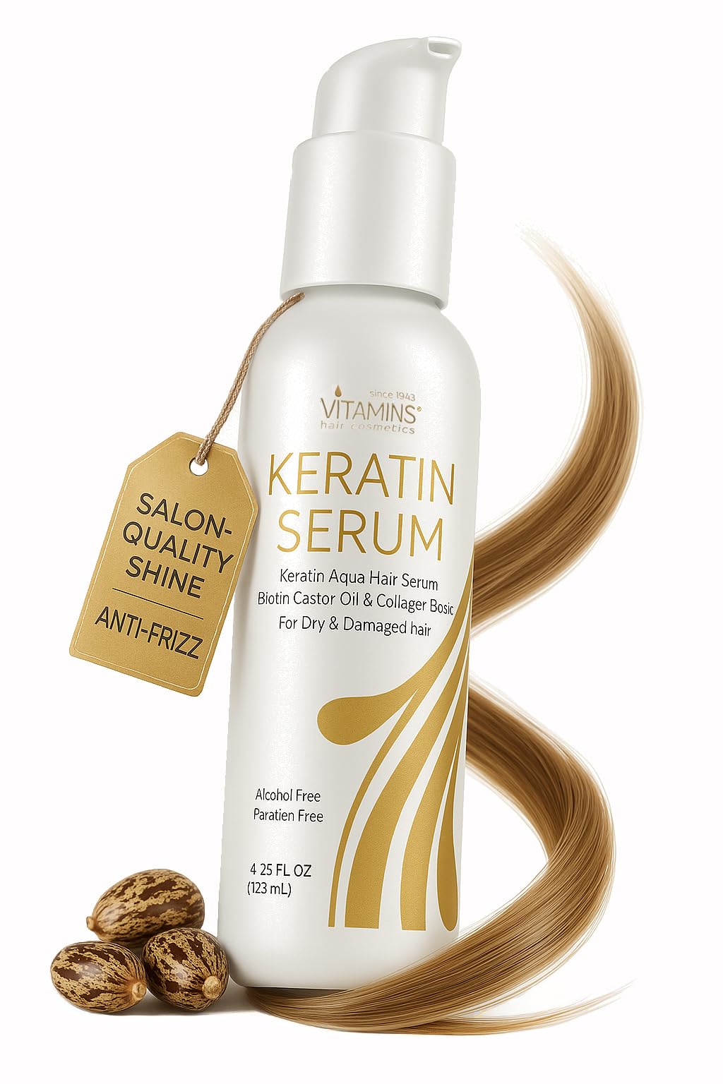 VITAMINS keratin serum front packaging showing product name and volume