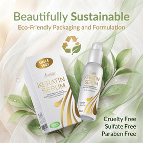 VITAMINS keratin serum bottle in hand to show true size and scale