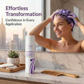 VITAMINS shampoo poured on palm illustrating clarifying and color-safe formula