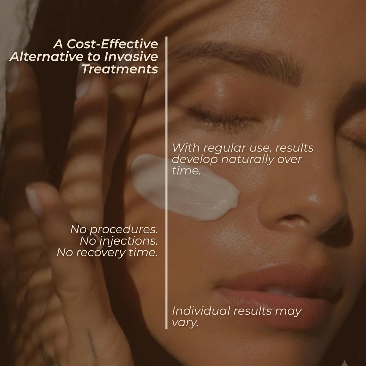 Vitamo being smoothed on neck, illustrates lifting and smoothing benefits