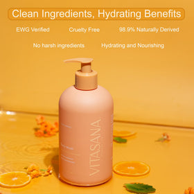 Vitasana creamy foam on hand demonstrating gentle, hydrating lather
