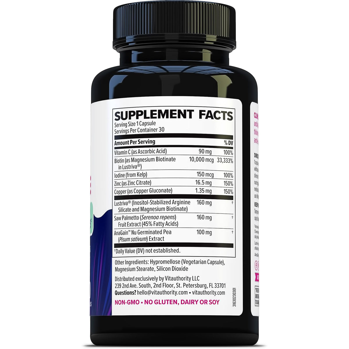 Vitauthority Lustriva raw saw palmetto berries and botanicals for DHT support