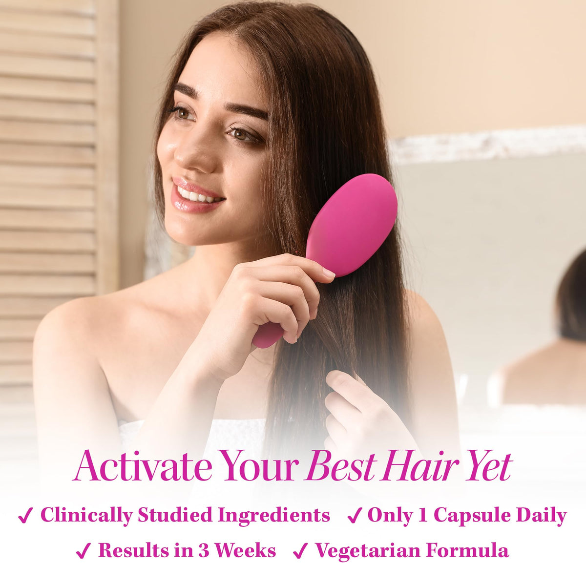 Vitauthority Lustriva pictured with woman running fingers through fuller hair