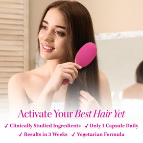 Vitauthority Lustriva pictured with woman running fingers through fuller hair