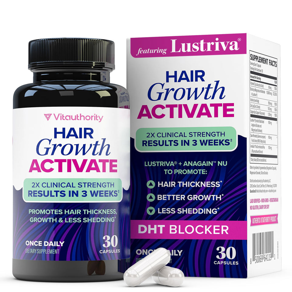 Vitauthority Lustriva front packaging showing capsule benefits