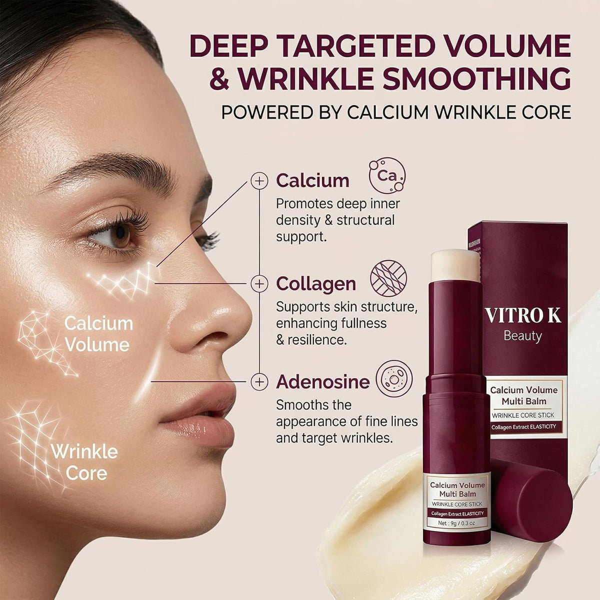 Vitro K close-up of silky balm texture demonstrating smooth glide