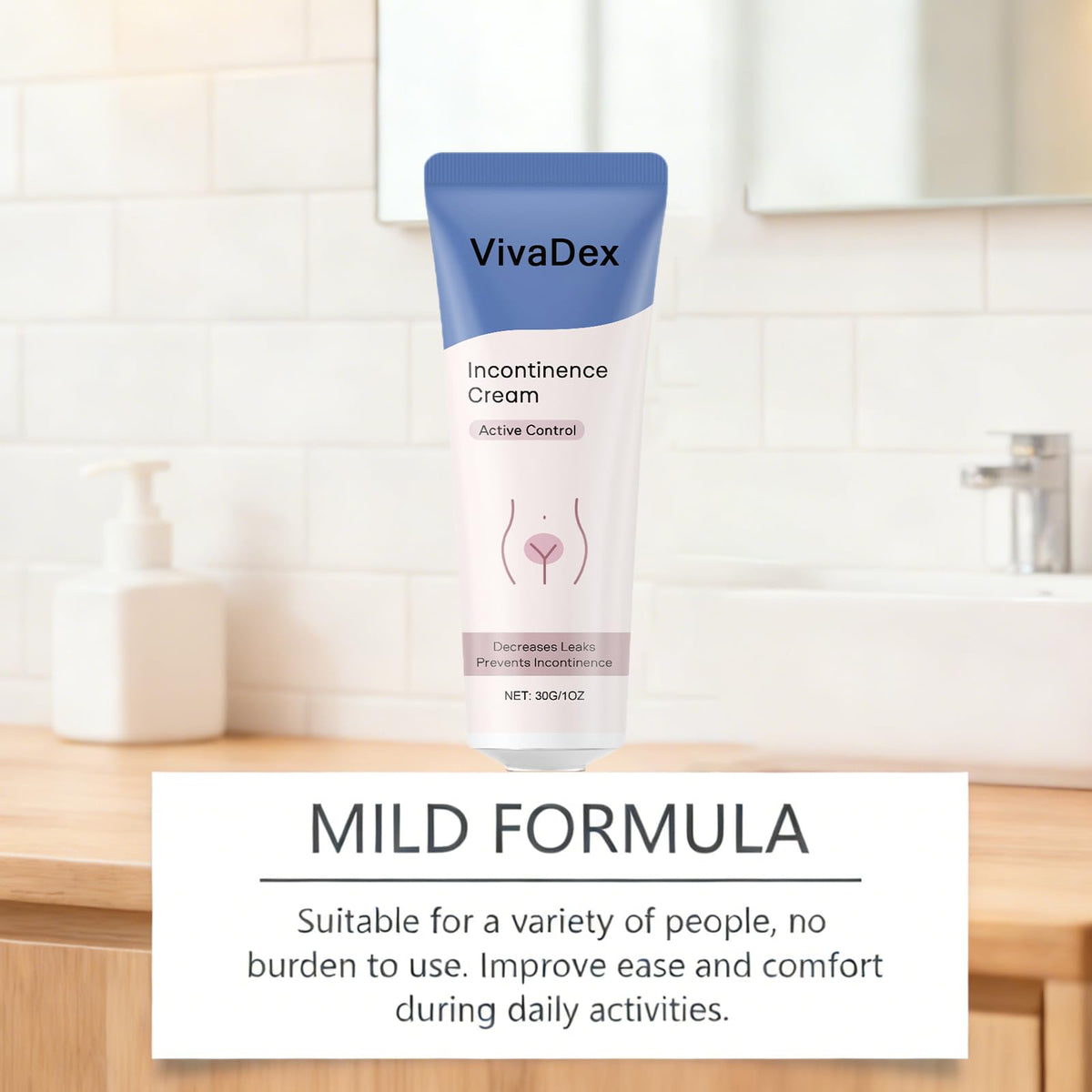 Woman holding VivaDex looking confident representing comfort and discretion