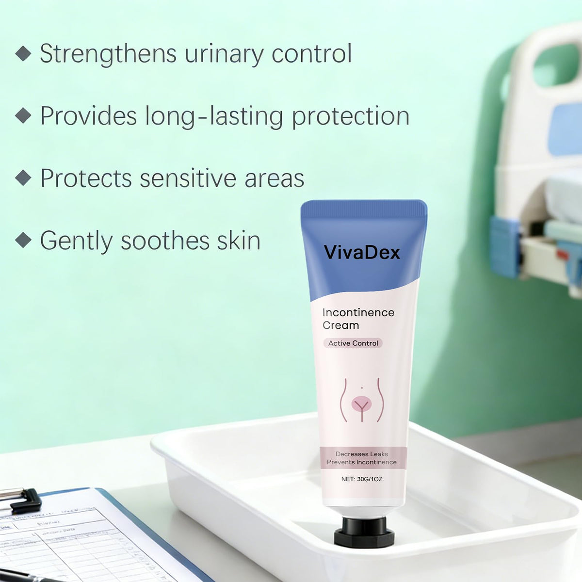 VivaDex tube next to ruler showing 1oz size and purse-friendly portability
