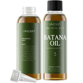 Vivccon bottle front view showing Batana oil and packaging benefits