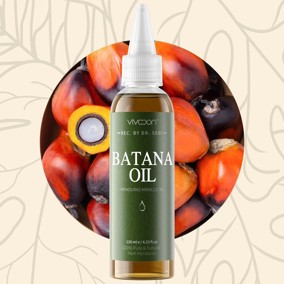 Vivccon ingredient label closeup showing 100% pure Batana oil