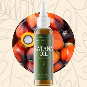 Vivccon ingredient label closeup showing 100% pure Batana oil