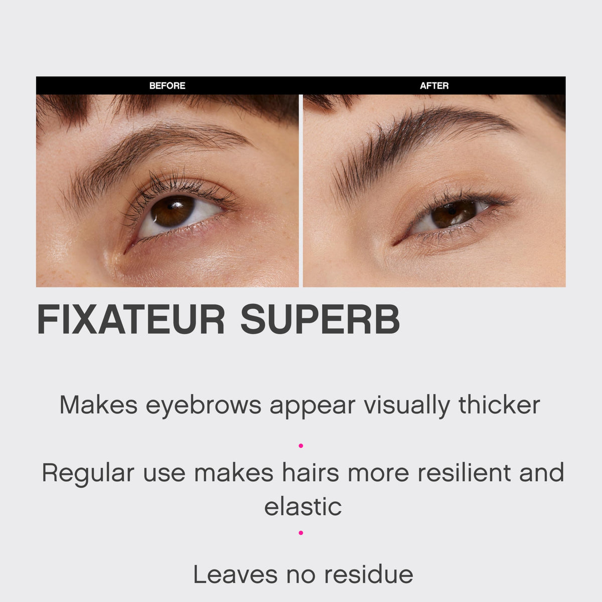 Vivienne Sabó applied on model brows illustrating lifted laminated effect and natural definition