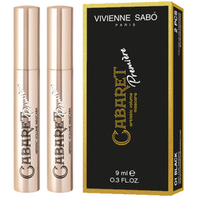 Vivienne Sabó front packaging of Cabaret Premiere mascara showing two black tubes and benefits
