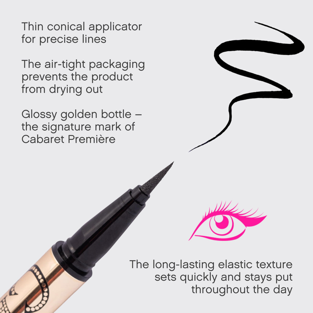 Vivienne Sabó eyeliner in use drawing a sharp cat eye for bold definition