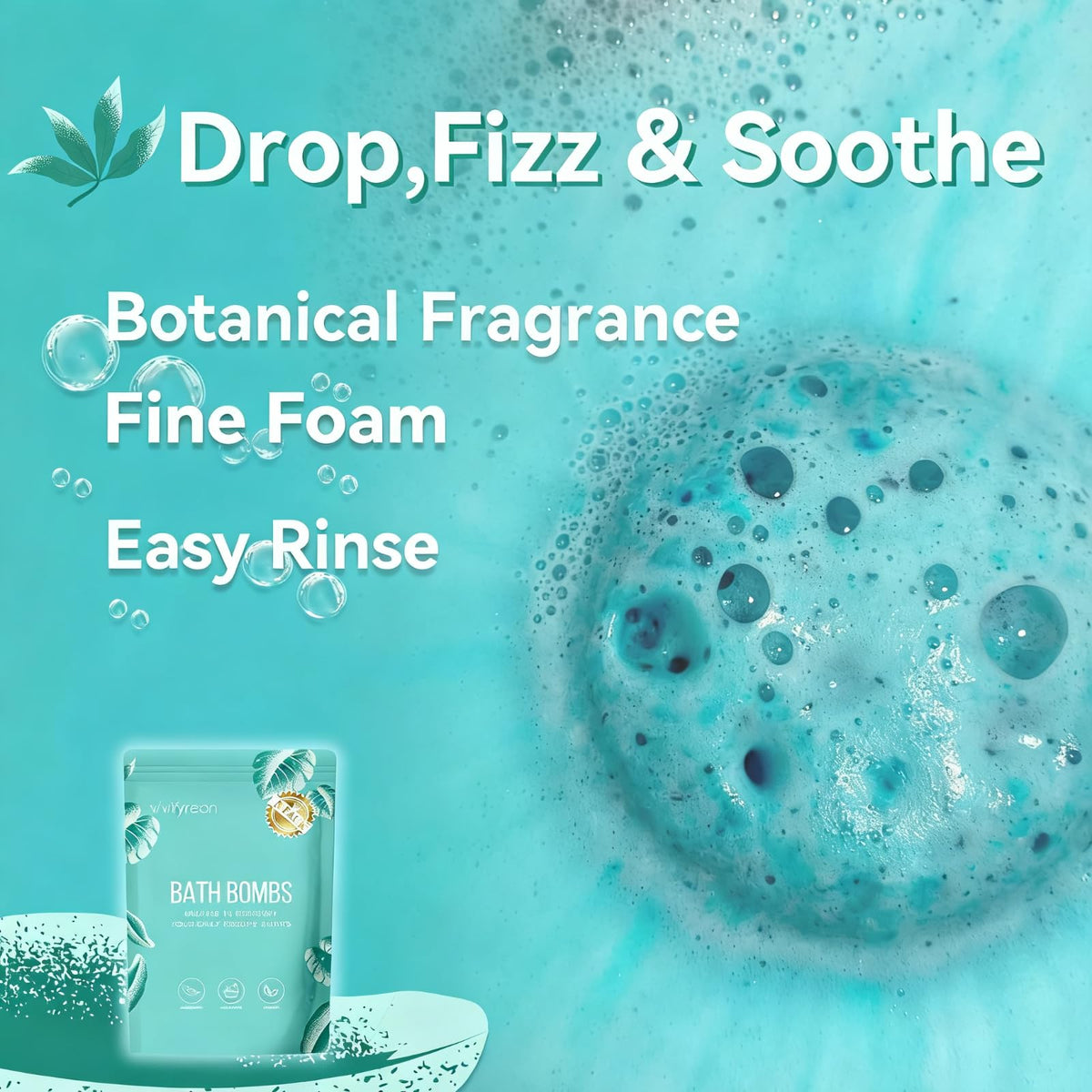 Vivifyrean bath bomb dissolving in tub water releasing color and fragrance for relaxing soak