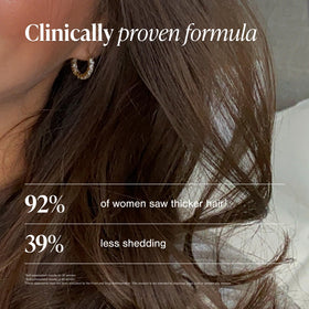 Viviscal bottle label detail listing marine collagen and vitamin ingredients benefit