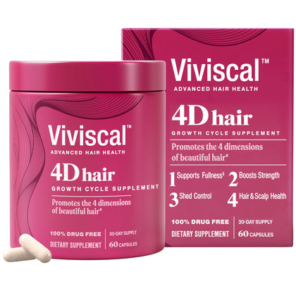Viviscal front packaging showing 60-count bottle and benefits