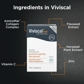 Viviscal label listing AminoMar and vitamins for hair-support benefits
