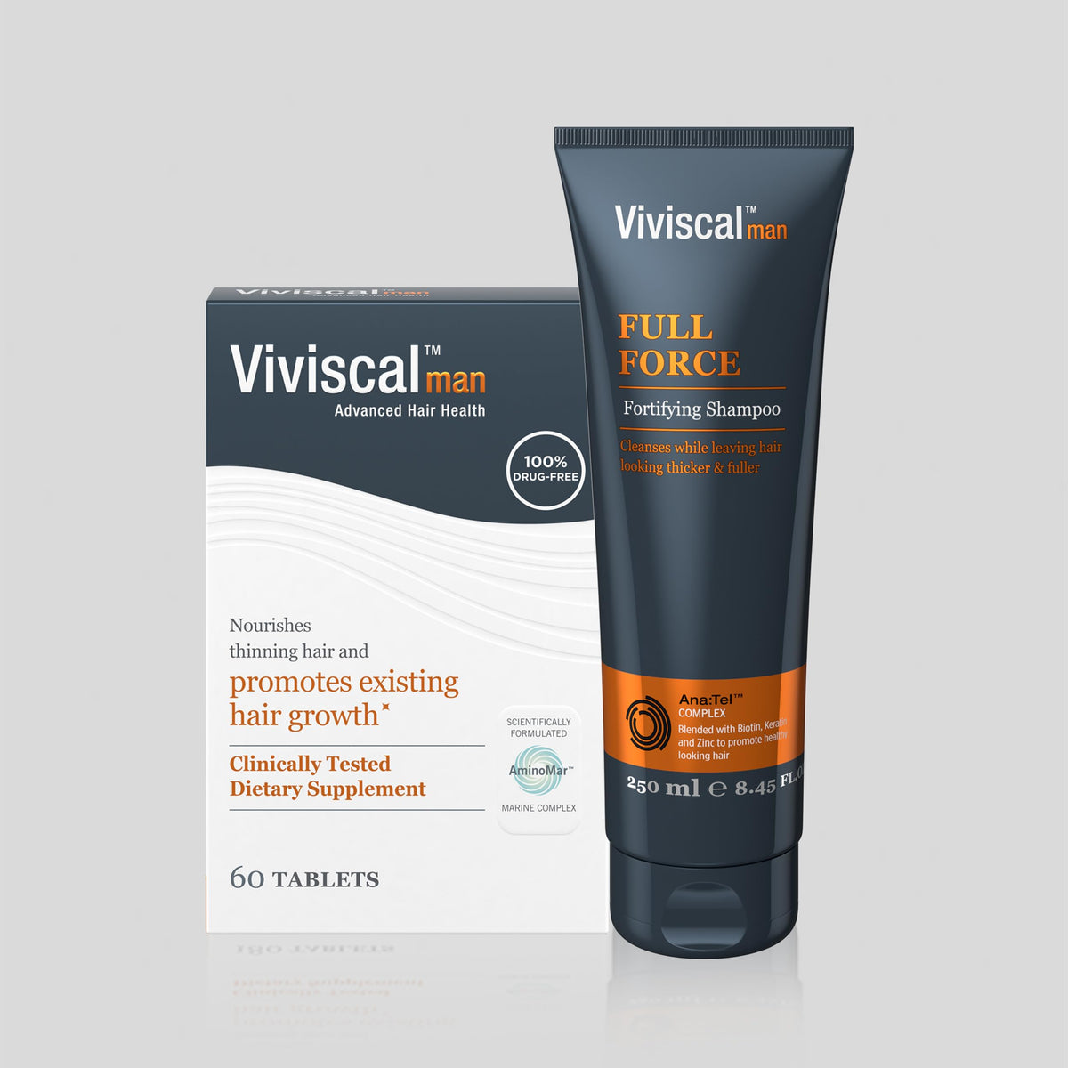 Viviscal paired with thickening shampoo showing combined routine for fuller appearance