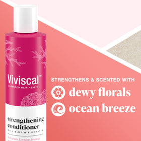 Viviscal 8.45 fl oz bottle in hand showing size and travel-friendly convenience