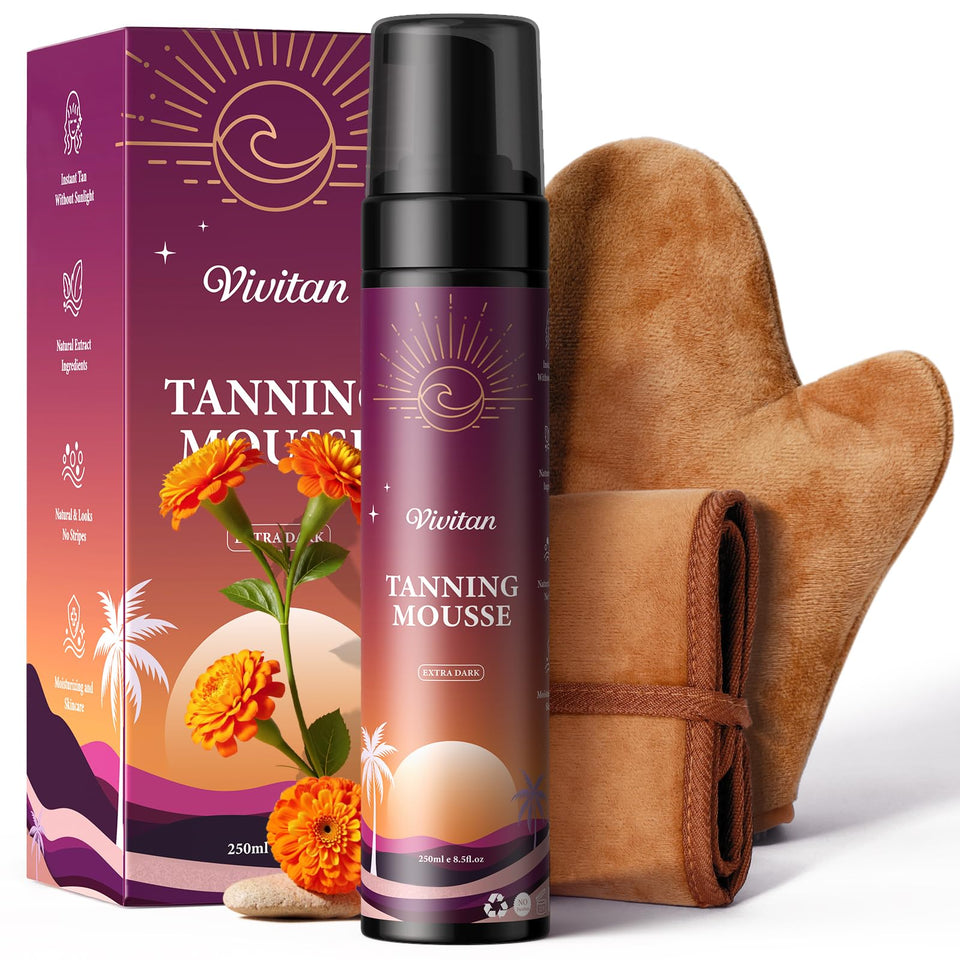 VIVITAN front packaging showing 250mL XL bottle and included mitt benefits