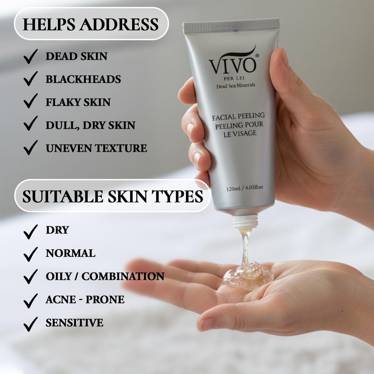Vivo Per Lei being massaged on face, showing gentle exfoliation for smoother skin