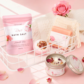 VKTASIMK bath bomb with sisal soap bag in bathtub showing indulgent soak benefit