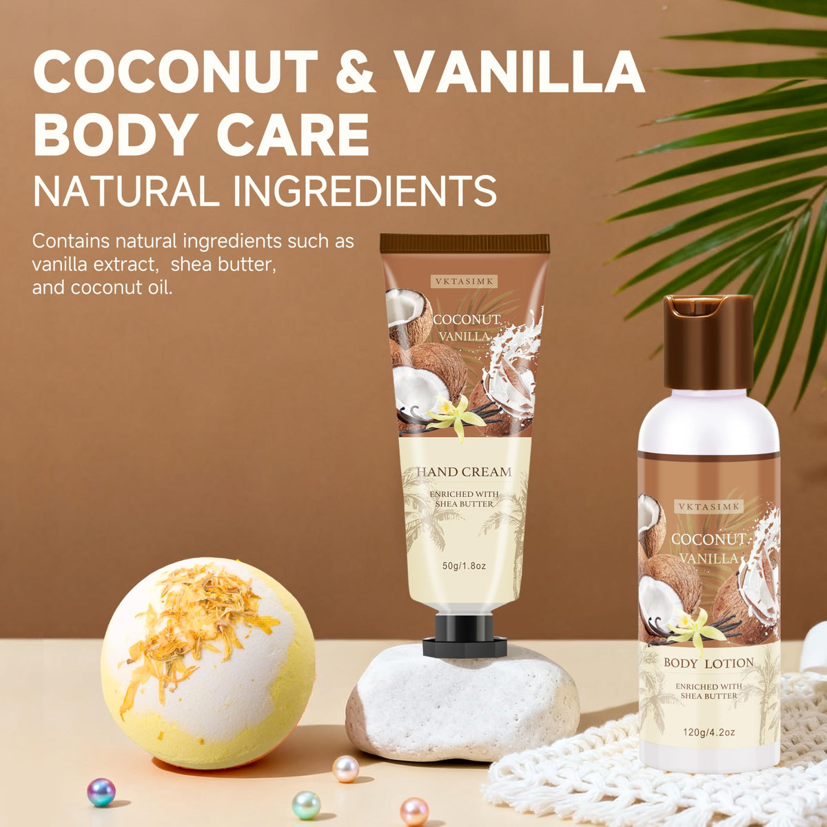 VKTASIMK bath salts and bath bomb in bowl demonstrating relaxing soak benefit