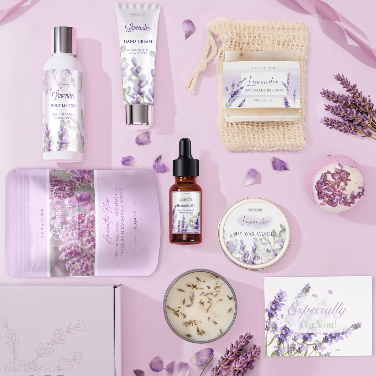 VKTASIMK lavender soy candle and essential oil close-up creating calm ambience