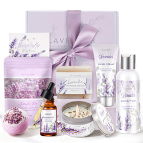 VKTASIMK front packaging showing complete lavender spa gift set ready to gift