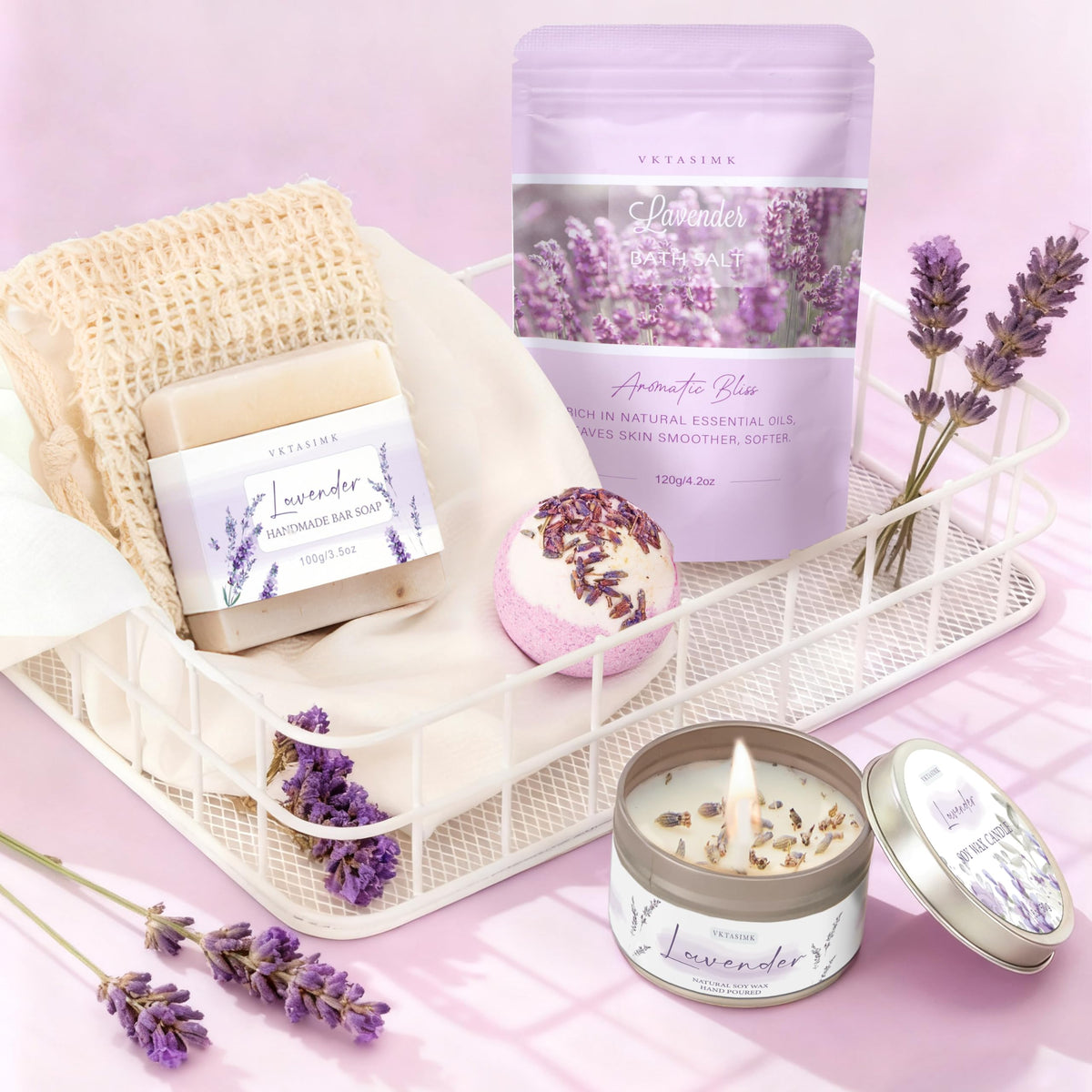 VKTASIMK set in use beside bathtub illustrating a relaxing at-home spa moment