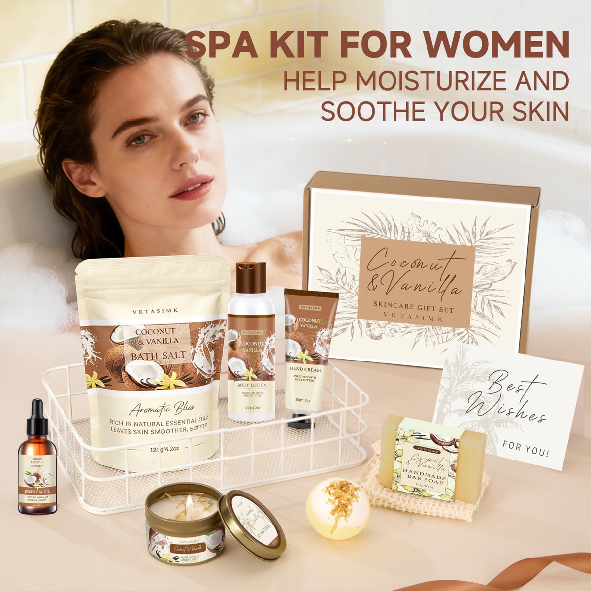 VKTASIMK lifestyle bathroom setup showing how the set creates home spa moments