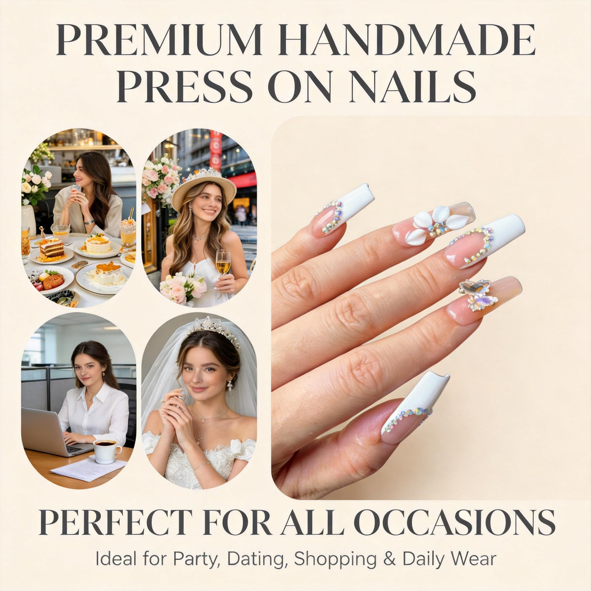 Vlazryk almond accent nails with flowers and butterflies for unique flair