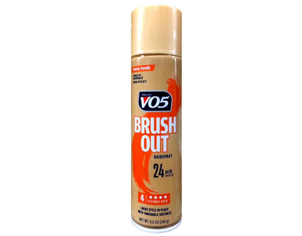 VO5 brush out aerosol nozzle closeup for controlled, even spray