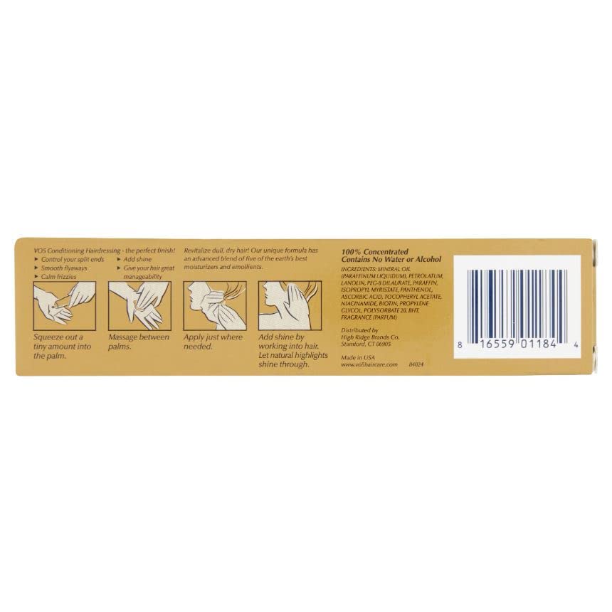 VO5 back label close-up showing ingredients and usage instructions benefit