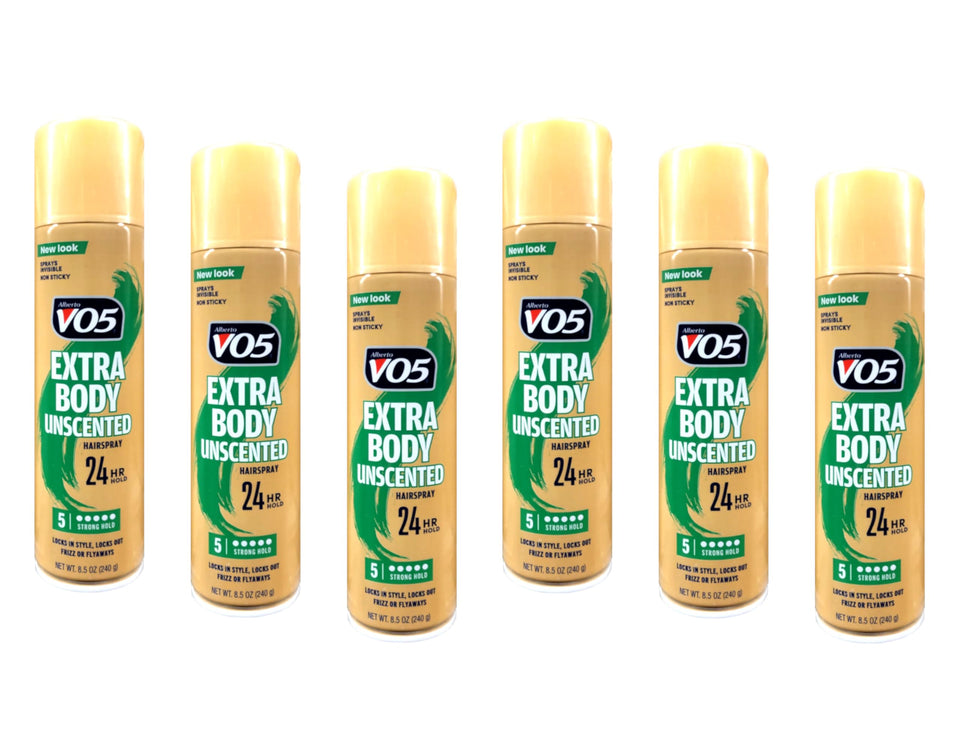 VO5 front packaging showing unscented strong hold and clear finish benefit