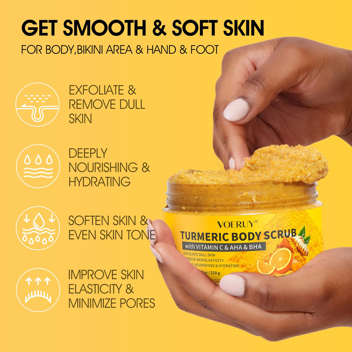 VOERUY being massaged onto leg demonstrating smooth application and improved skin texture