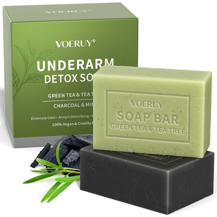 VOERUY front packaging showing both detox soap bars and benefits