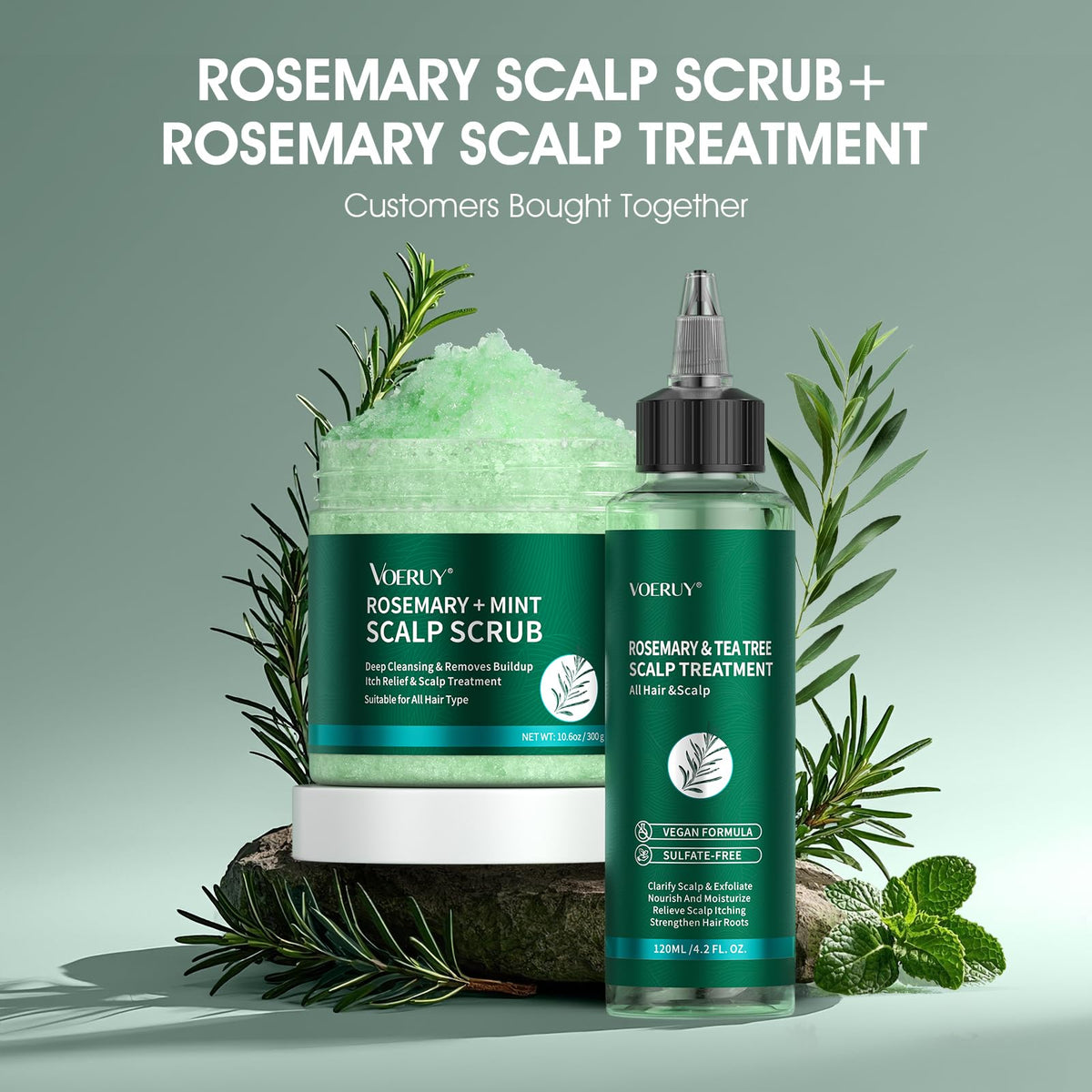 VOERUY bottle in bathroom routine scene suggesting daily use for refreshed scalp and styling