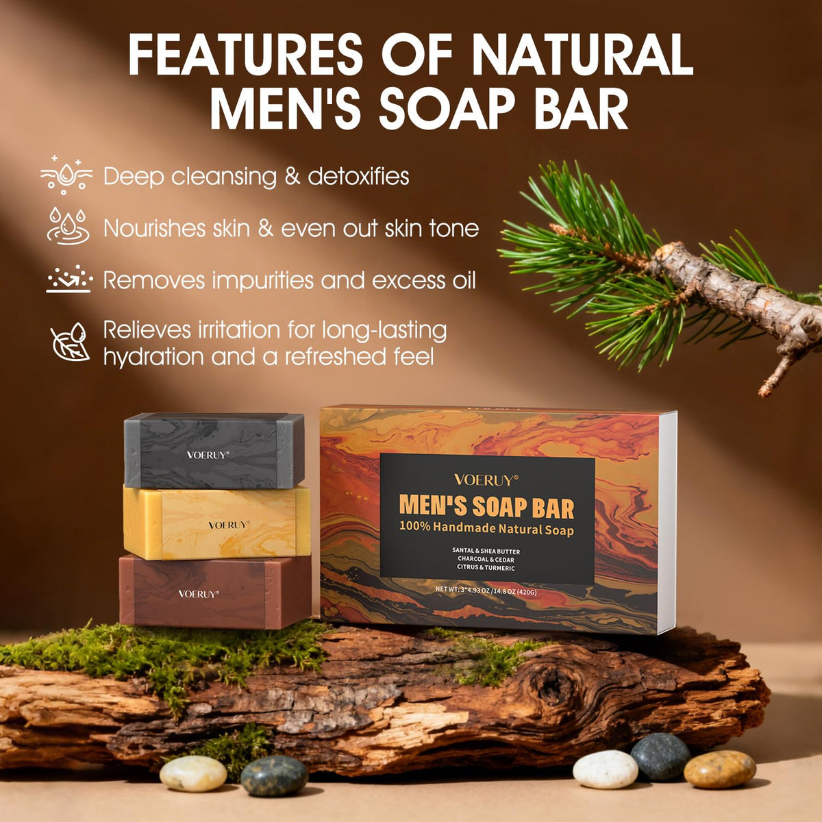 VOERUY soap texture closeup highlighting creamy lather and natural oils