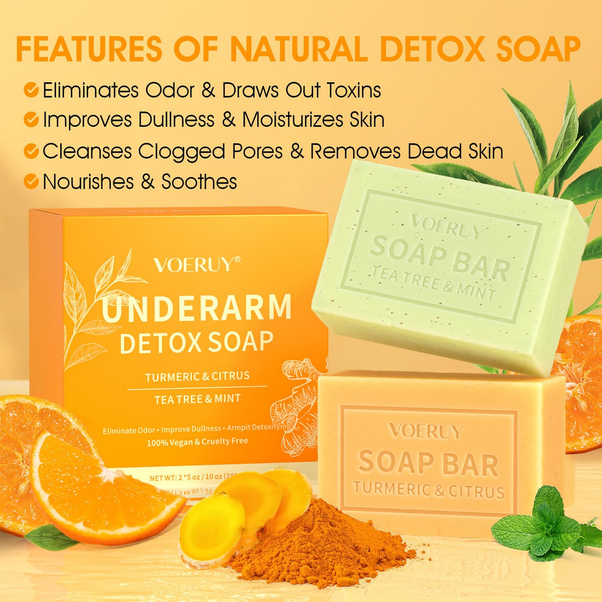 VOERUY turmeric and citrus bar close-up highlighting brightening texture