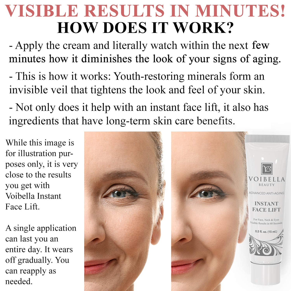 VOIBELLA BEAUTY applied on hand to demo tiny amount and immediate tightening