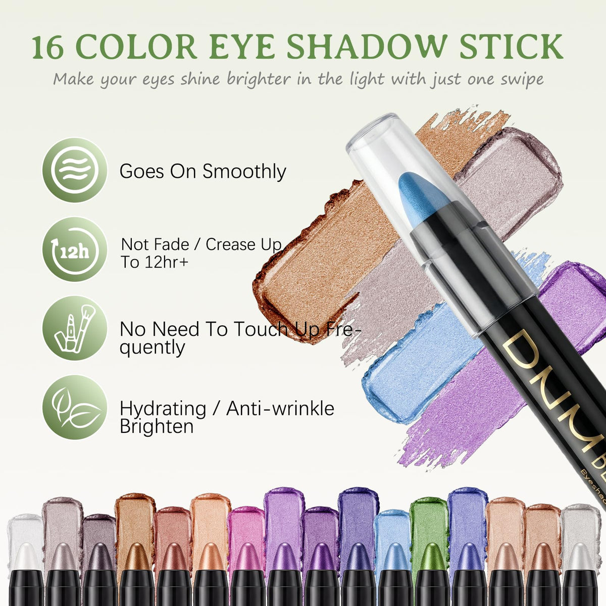 Model applying VolksRose stick on eyelid demonstrating quick application